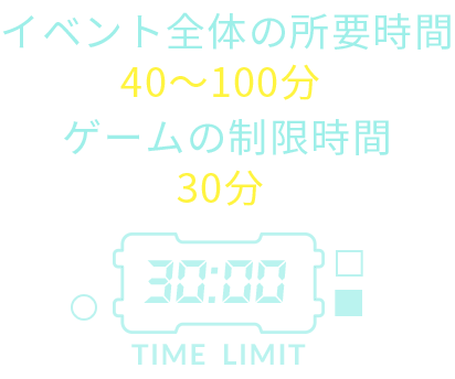 イベント全体の所要時間：40～100分、ゲームの制限時間：30分